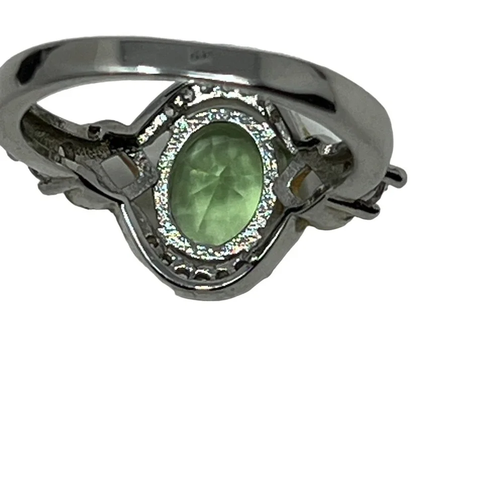JEWLR Womens Ring 925 Sterling Silver and Gold Tone Light Green and Clear Stones